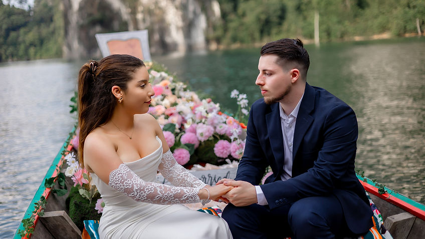 Not a hotel ballroom. Not a crowded beach. This is a private floating ceremony in untouched nature — peaceful, cinematic, and deeply meaningful.