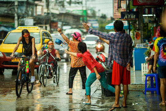 Songkran Bangkok Silom Road water festival crowd
