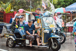 Songkran Bangkok Khao San water fight night scene