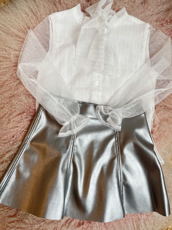 Miniatyrbild: Blouse Tulle White / Silver Bow