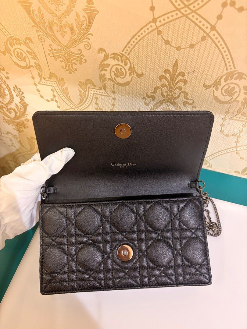 Thumbnail: Dior Caro Pouch with Chain WOC Black Calf Gun Metal (Cash S$2,450)