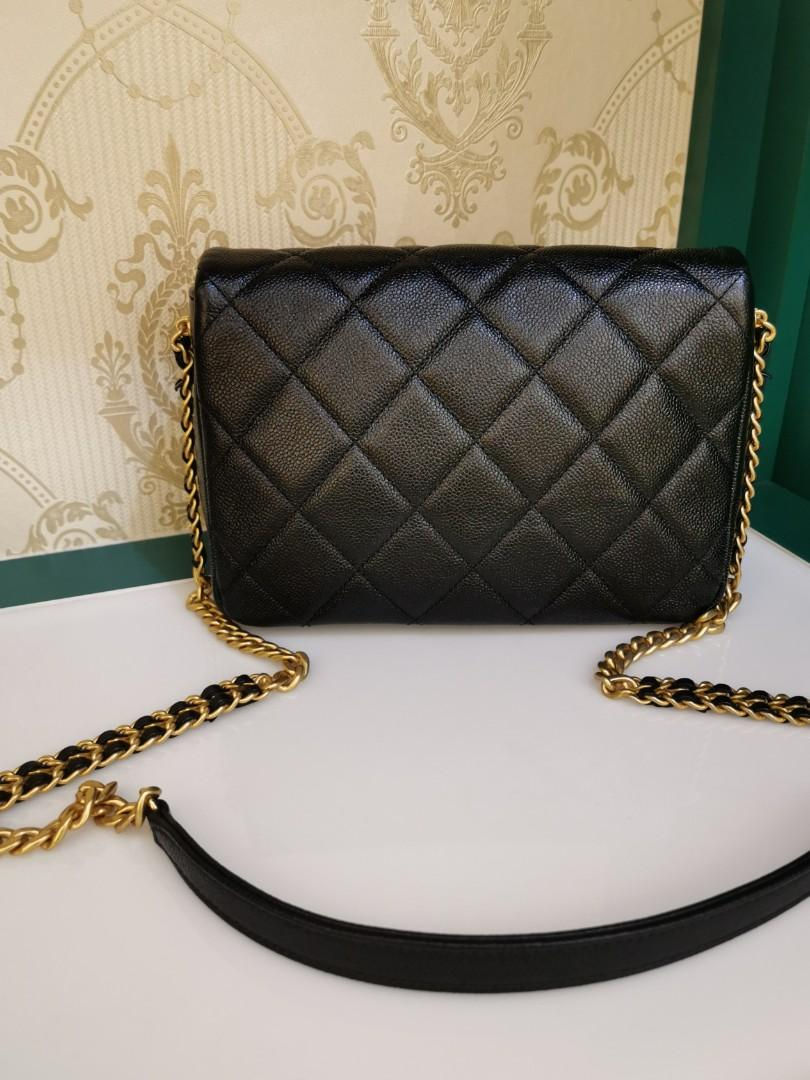 Thumbnail: BNIB Chanel Chain Melody Flap Black Caviar Aged GHW
