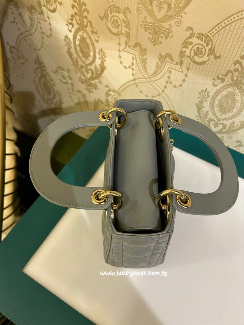 Thumbnail: BNIB Dior Lady Dior Mini Stone Grey Lamb LGHW
