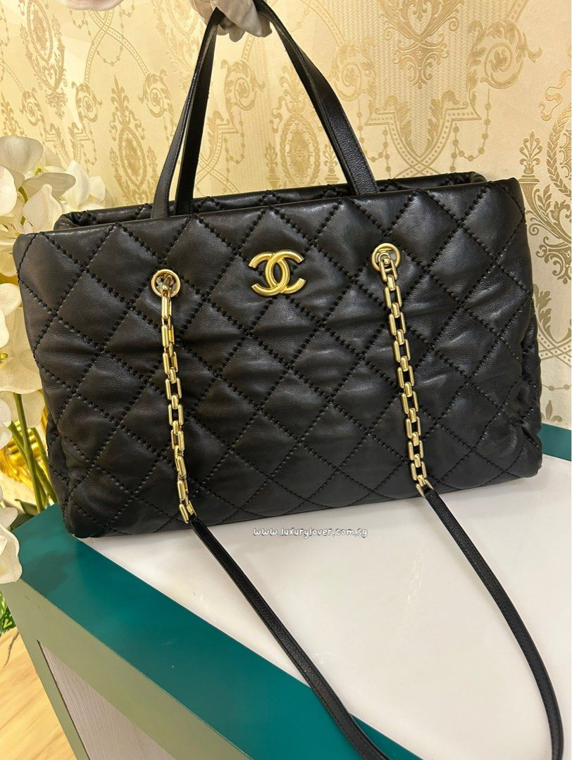 #14 Chanel Large Shopping Tote Two Way Black Calf GHW