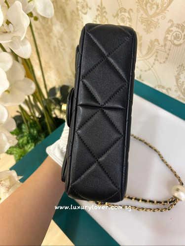 BNIB Chanel 24S Twin Pearls Mini/Small Flap Bag Black Lamb