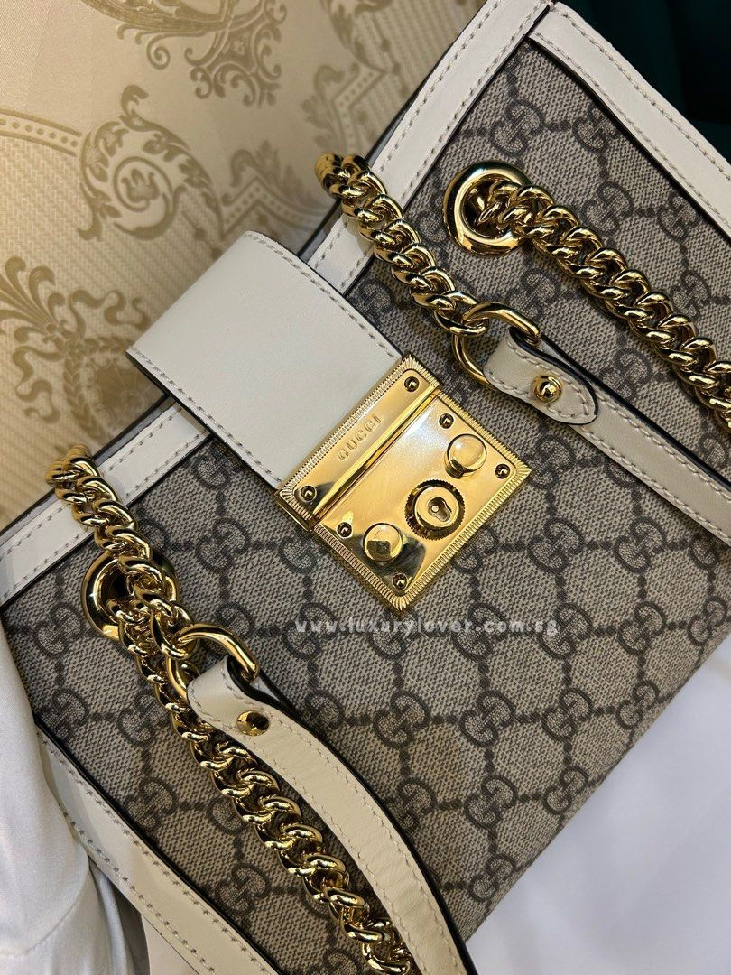 Thumbnail: Like New Gucci Padlock Small GG Shoulder Bag Neutrals Canvas GHW