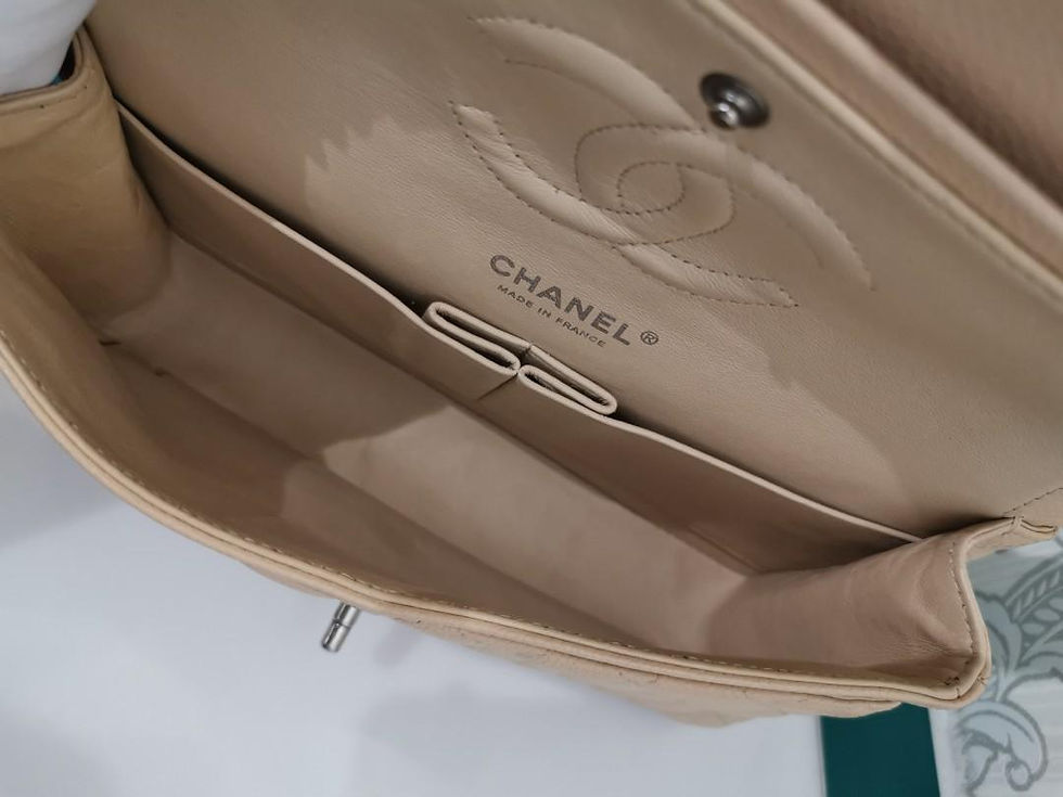 Thumbnail: #14 Excellent Chanel Medium Classic Double Flap Beige Caviar with SHW