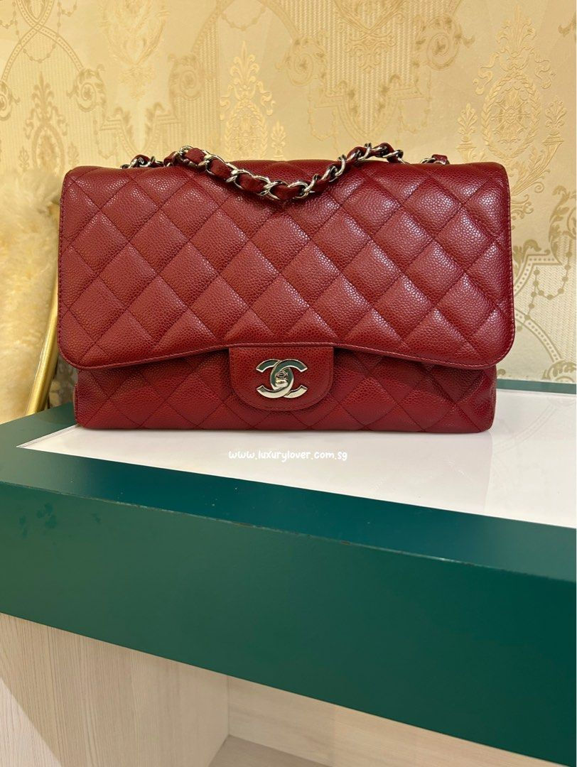#12 Like New Chanel Jumbo Classic Single Flap Red Caviar SHW(Cash S$4,990)
