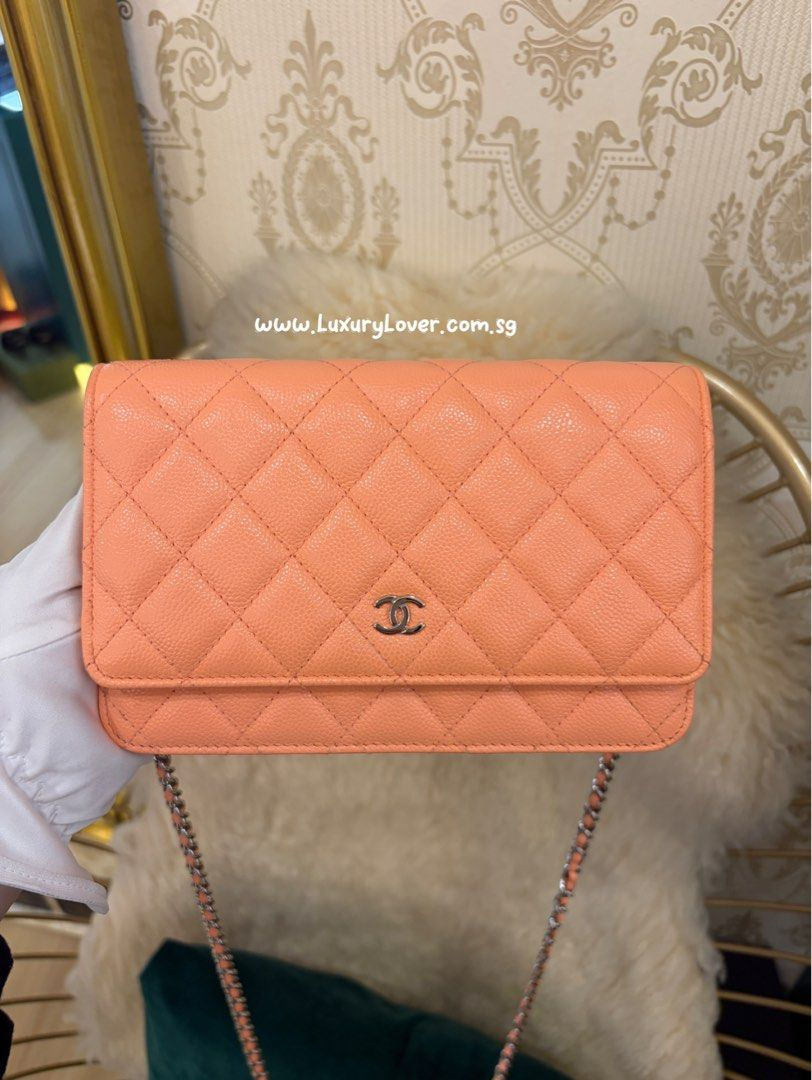 Chanel Classic Wallet on Chain WOC Coral Caviar Silver(CashS$2,750)