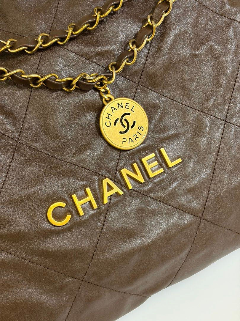 Thumbnail: Chanel 22 Bag Medium Brown Shiny Calf Gold(CashS$3,880)