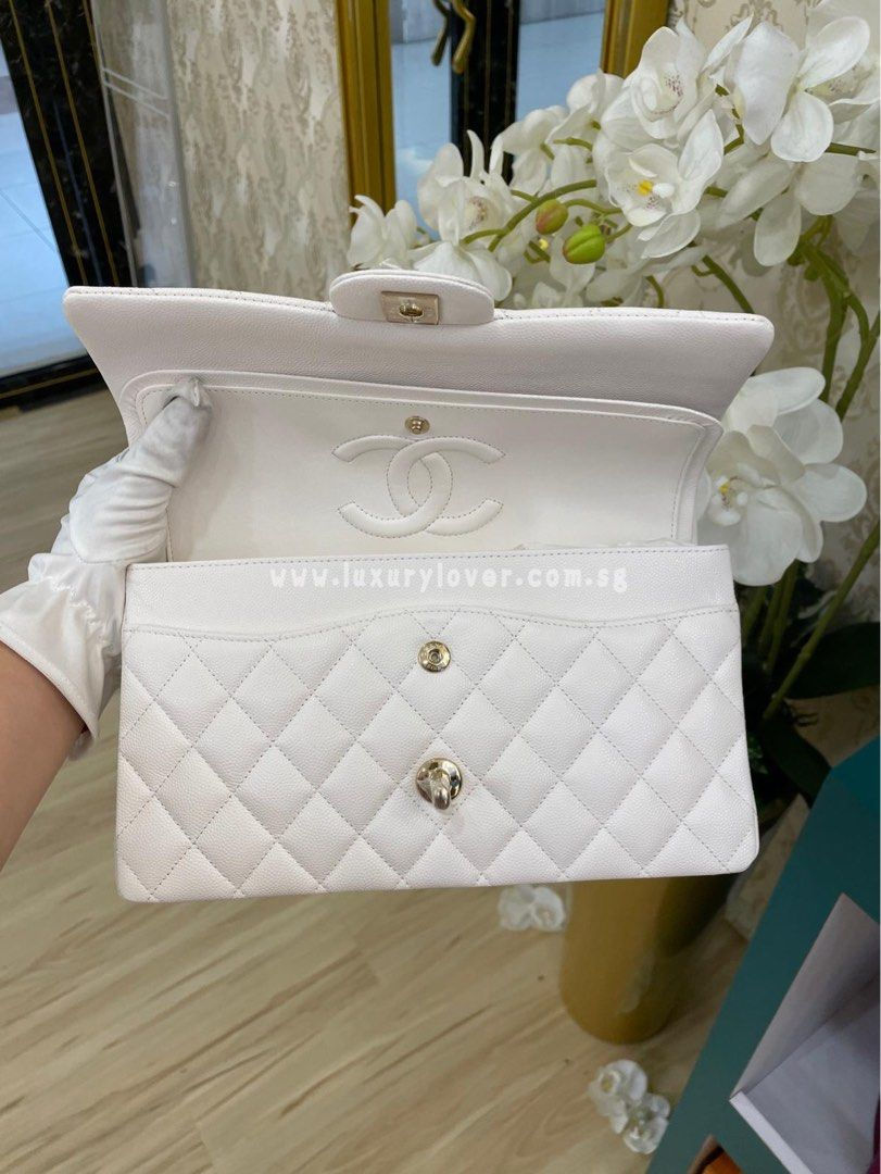 Thumbnail: BNIB Chanel Classic Double Flap Small White Caviar Light GHW