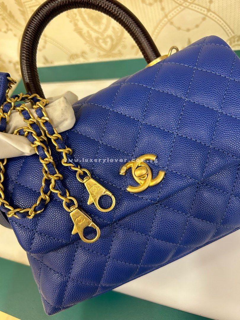 Thumbnail: Chanel Coco Handle Mini/Small Dark Blue Embossed Lizard (Cash S$5,990)