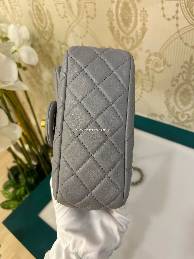 Thumbnail: #29 LNIB Chanel Mini Square Flap Pearl Crush Grey Lamb GHW
