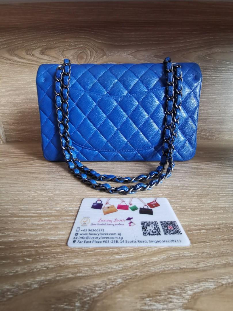 Thumbnail: #22 Like New Chanel Medium Classic Flap Blue Caviar with RHW
