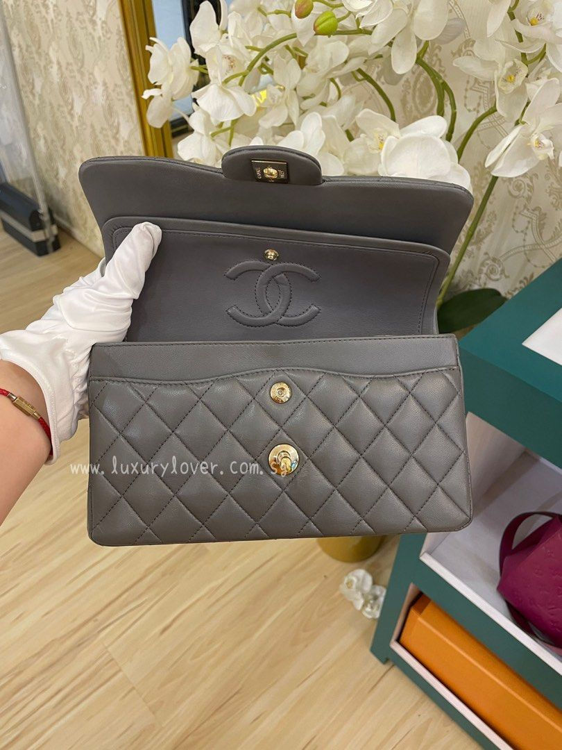 Thumbnail: LNIB Chanel Classic Double Flap Small Dark Grey Lamb Light GHW