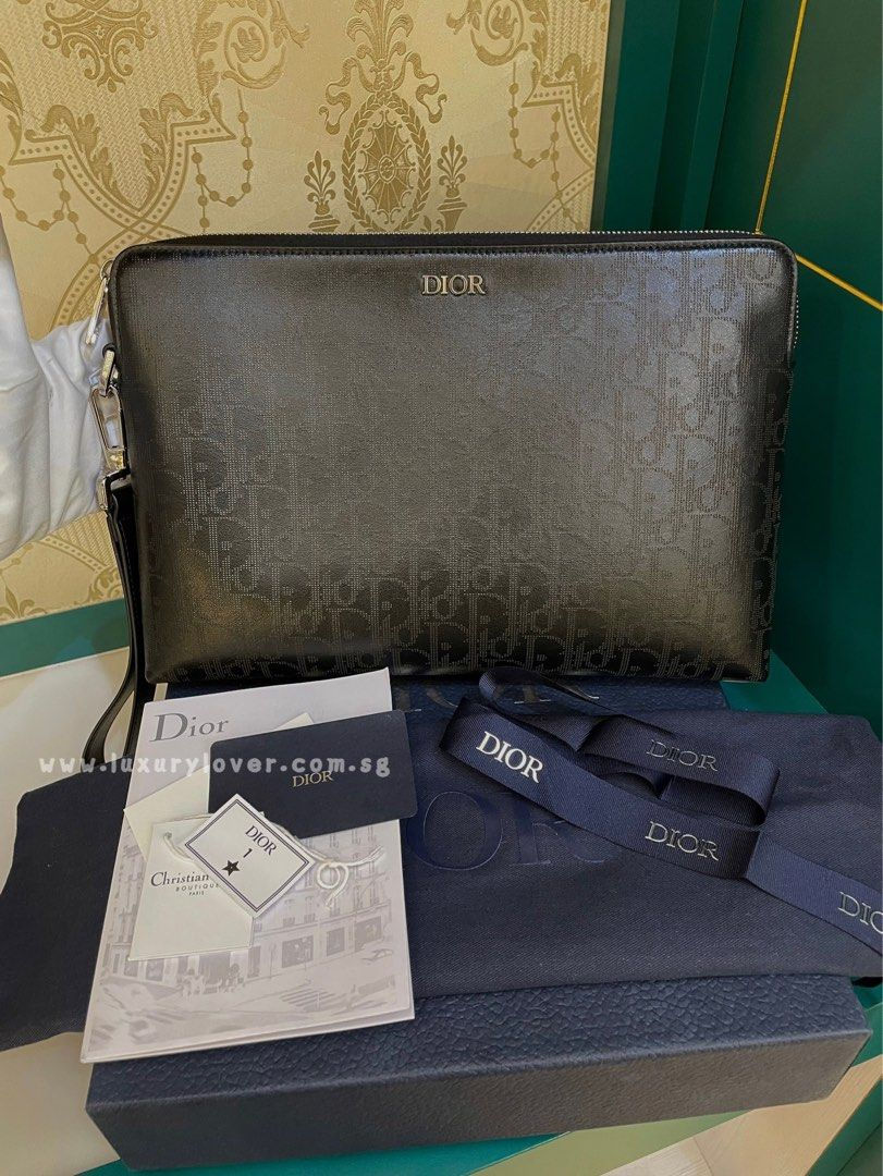 BNIB Dior Pouch Men’s Clutch Black Oblique Galaxy Calf Leather