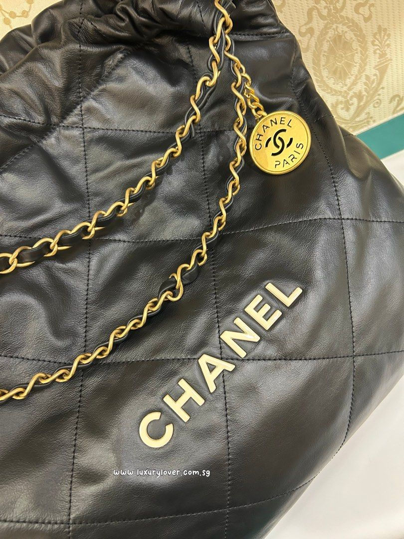 Thumbnail: LNIB Chanel 22S 22 Medium Handbag Black Shiny Calf Gold