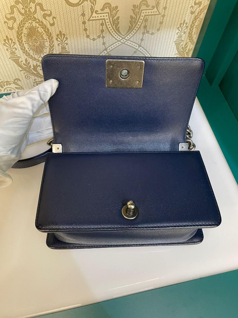 Thumbnail: #24 LNIB Chanel Boy Small Chevron Navy Caviar RHW