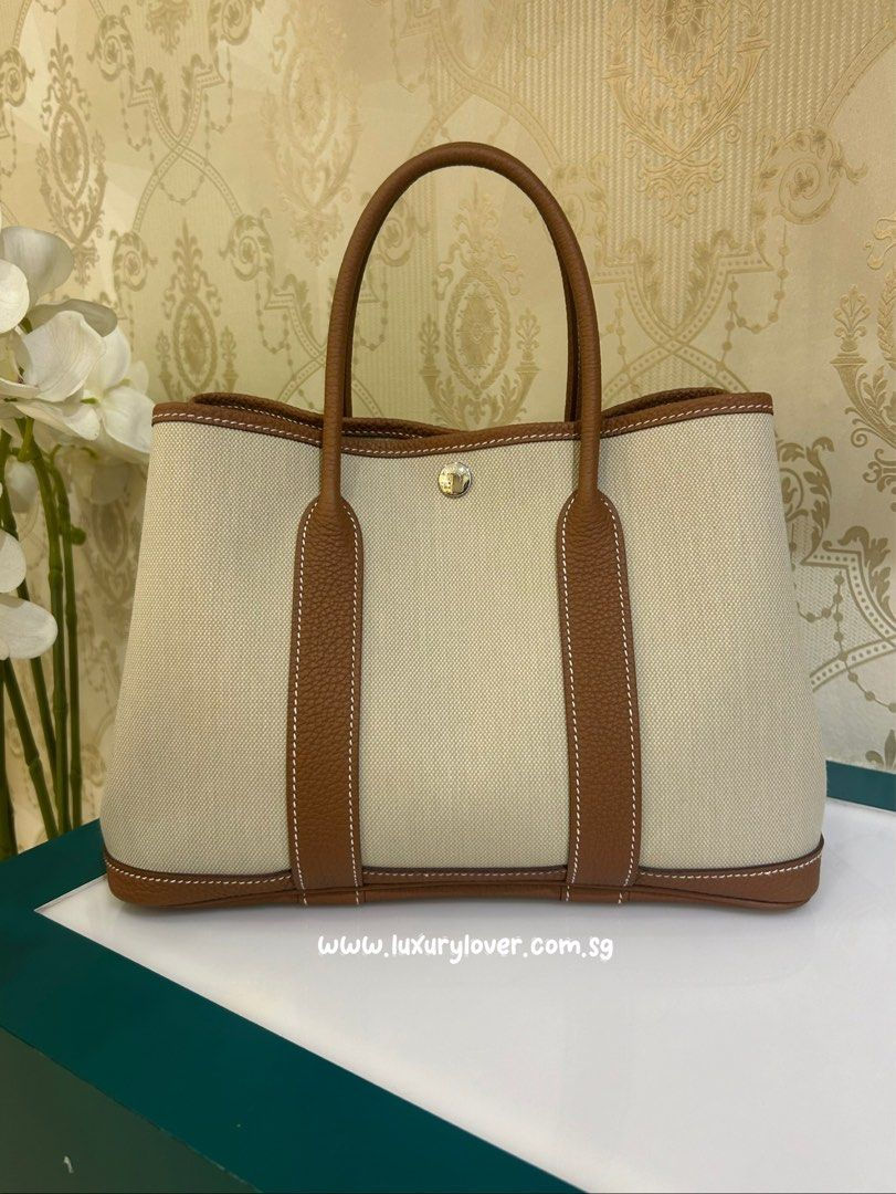 Thumbnail: LNIB Hermes Garden Party 30 Beton/Gold Canvas/Negonda PHW