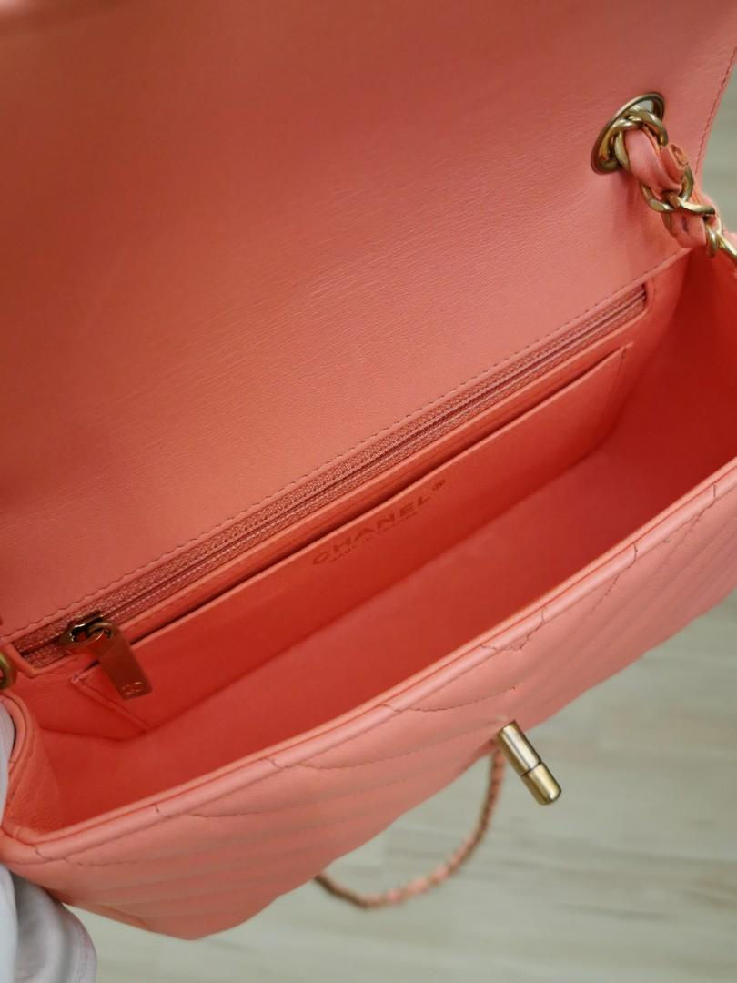 Thumbnail: #27 Like New Chanel Mini Chevron Rectangle Light Coral Lamb GHW