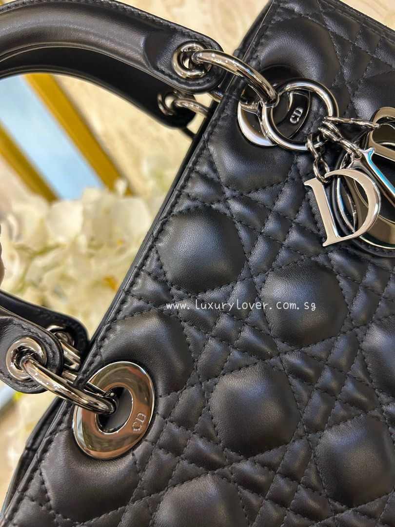 Thumbnail: LNIB Lady Dior Medium Black Lamb Gun Metal