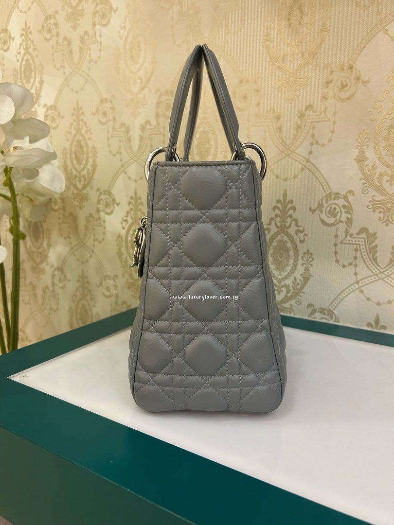 Thumbnail: Like New Lady Dior Medium Grey Lamb SHW