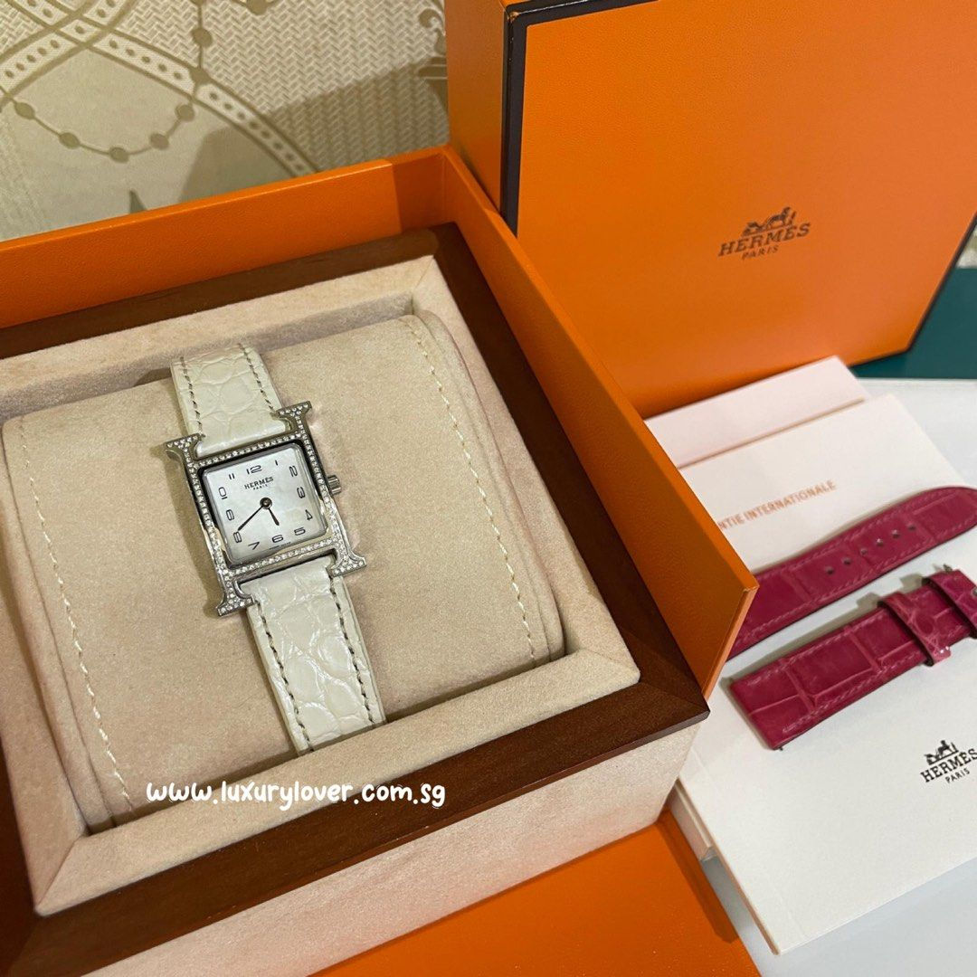 Hermes H Watch, Small Model 25mm, Diamond, Free Extra strap (Cash S$3,990)