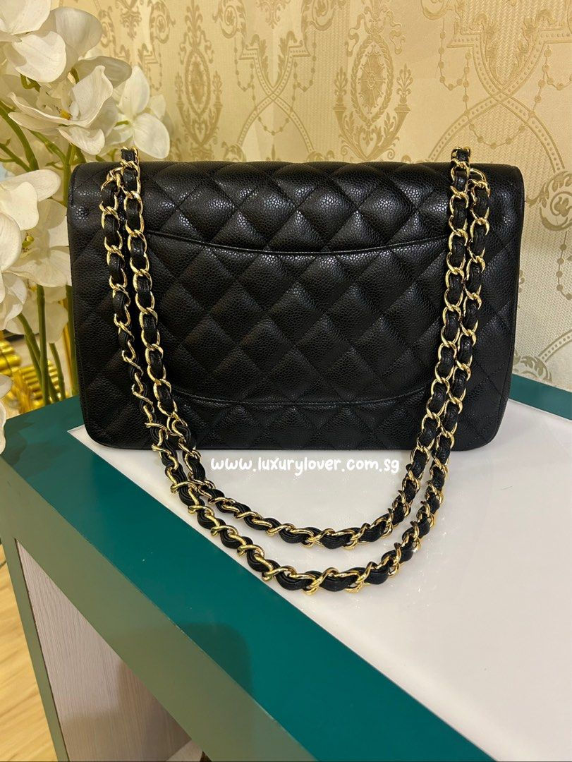 Thumbnail: #22 BNIB Chanel Jumbo Classic Double Flap Black Caviar GHW
