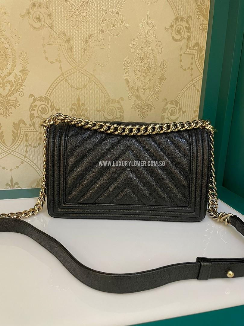 Thumbnail: #28 LNIB Chanel Boy Old Medium Chevron Black Iridescent Caviar