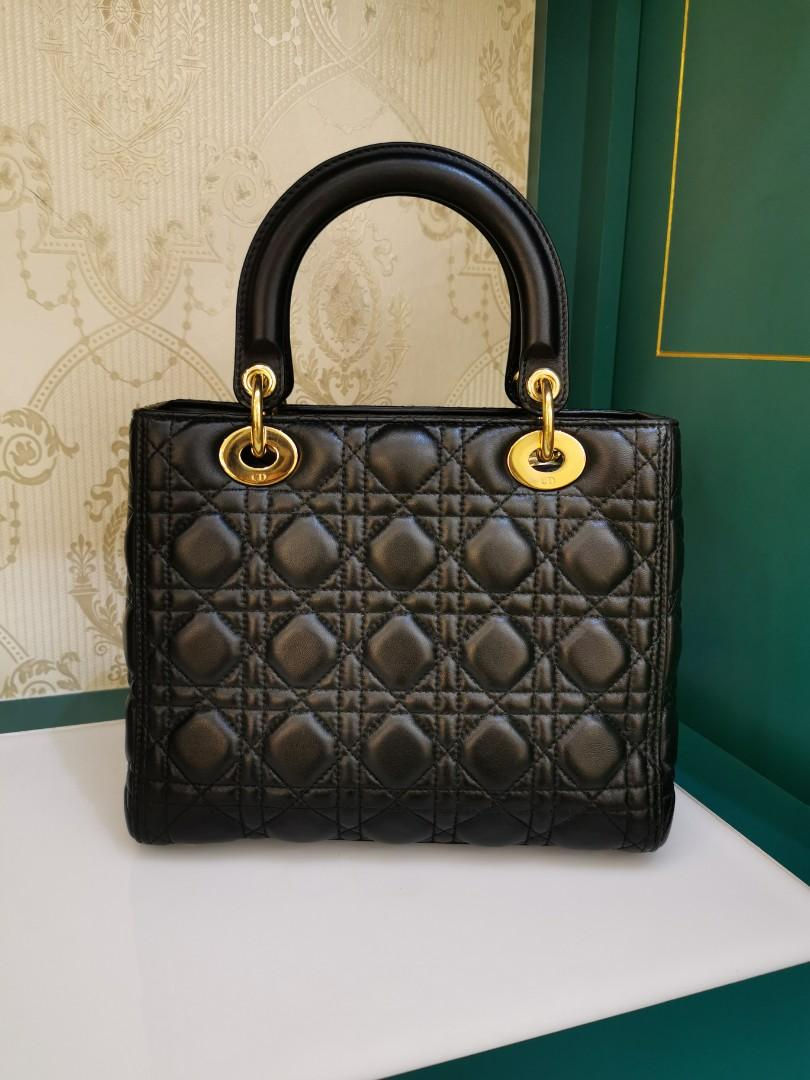 Thumbnail: Like New Lady Dior Medium Black Lamb GHW