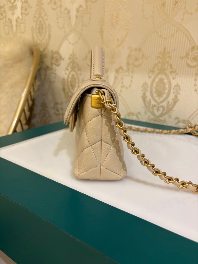 Thumbnail: Chanel 25P Mini Flap with Top Handle Beige Lamb GHW