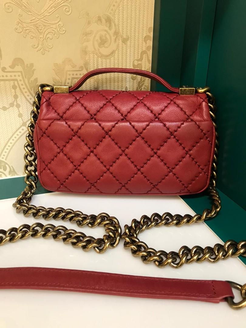 Thumbnail: #20 Like New Chanel mini Flap with Handle Red Calf Aged GHW