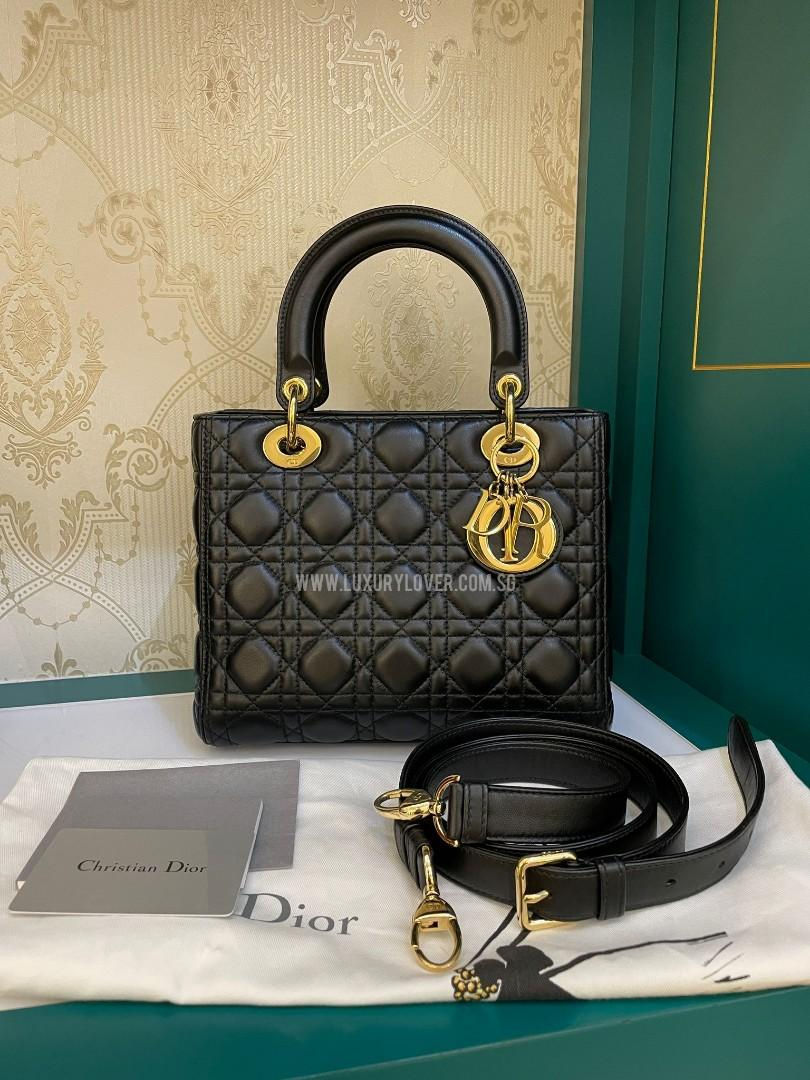 Like New Lady Dior Medium Black Lamb GHW
