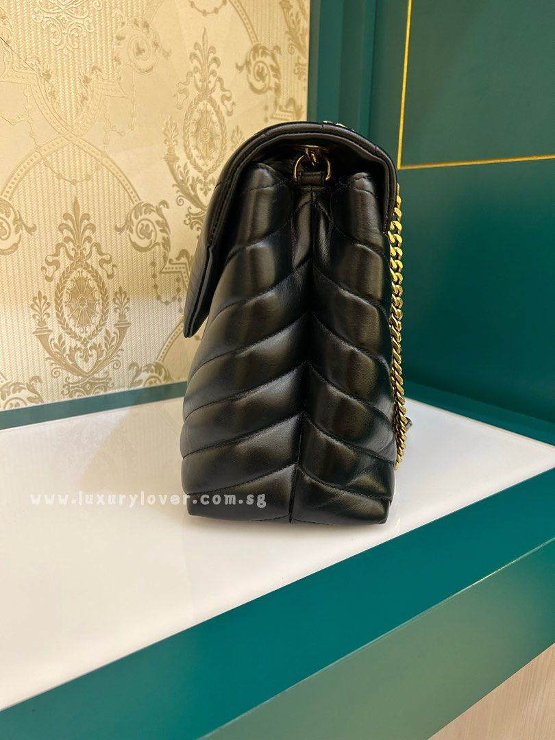 Thumbnail: YSL LouLou Medium Chain Bag Black Calf GHW