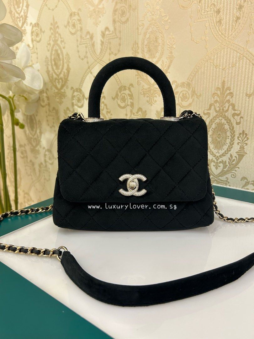 #30 LNIB Chanel Coco Handle Extra Mini/Mini Black Velvet/Strass/GHW