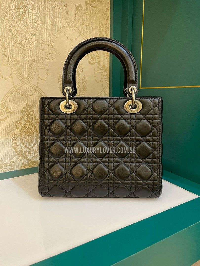 Thumbnail: Like New Lady Dior Medium Black Lamb SHW
