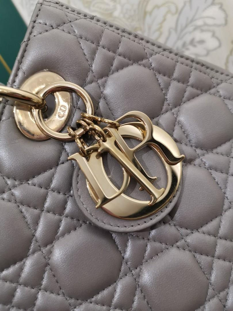 Thumbnail: Like New Lady Dior Medium Pearly Grey Lamb with light GHW