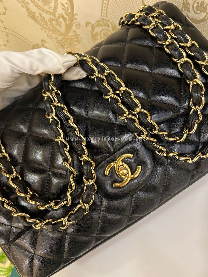 Thumbnail: #14 Like New Chanel Jumbo Classic Double Flap Black Lamb GHW