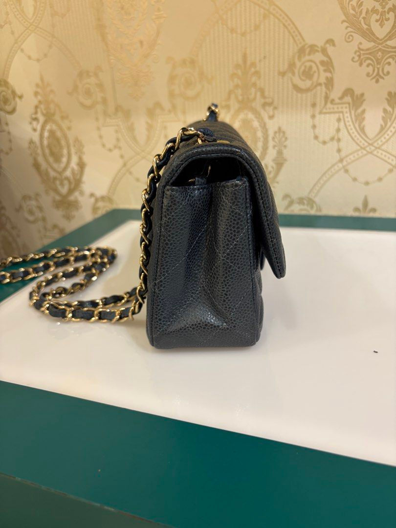 Thumbnail: Chanel Classic Mini Rectangular Flap Dark Blue Shiny Caviar Gold