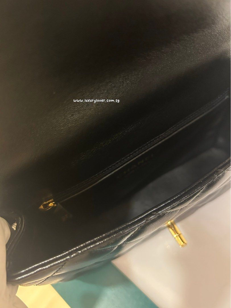 Thumbnail: LNIB Chanel 23S Small Flap with Top Handle Black Shiny Lamb GHW