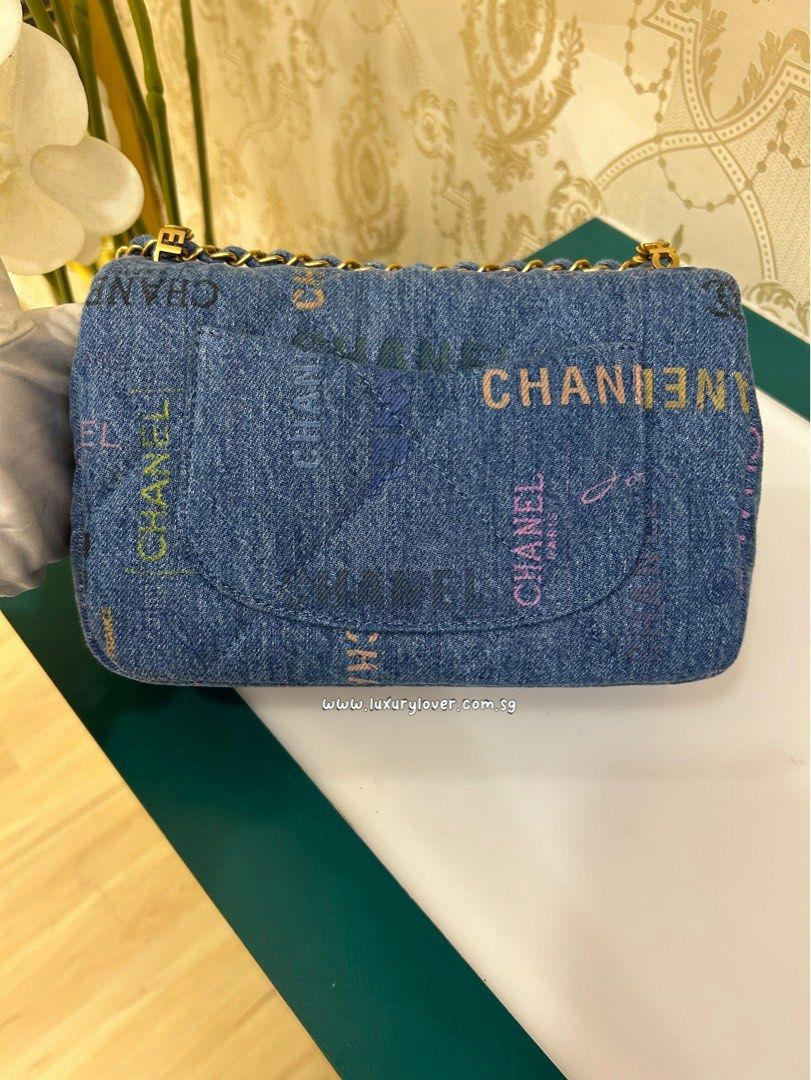Thumbnail: LNIB Chanel 22P Denim Mood Small Flap Bag Blue Printed Denim GHW