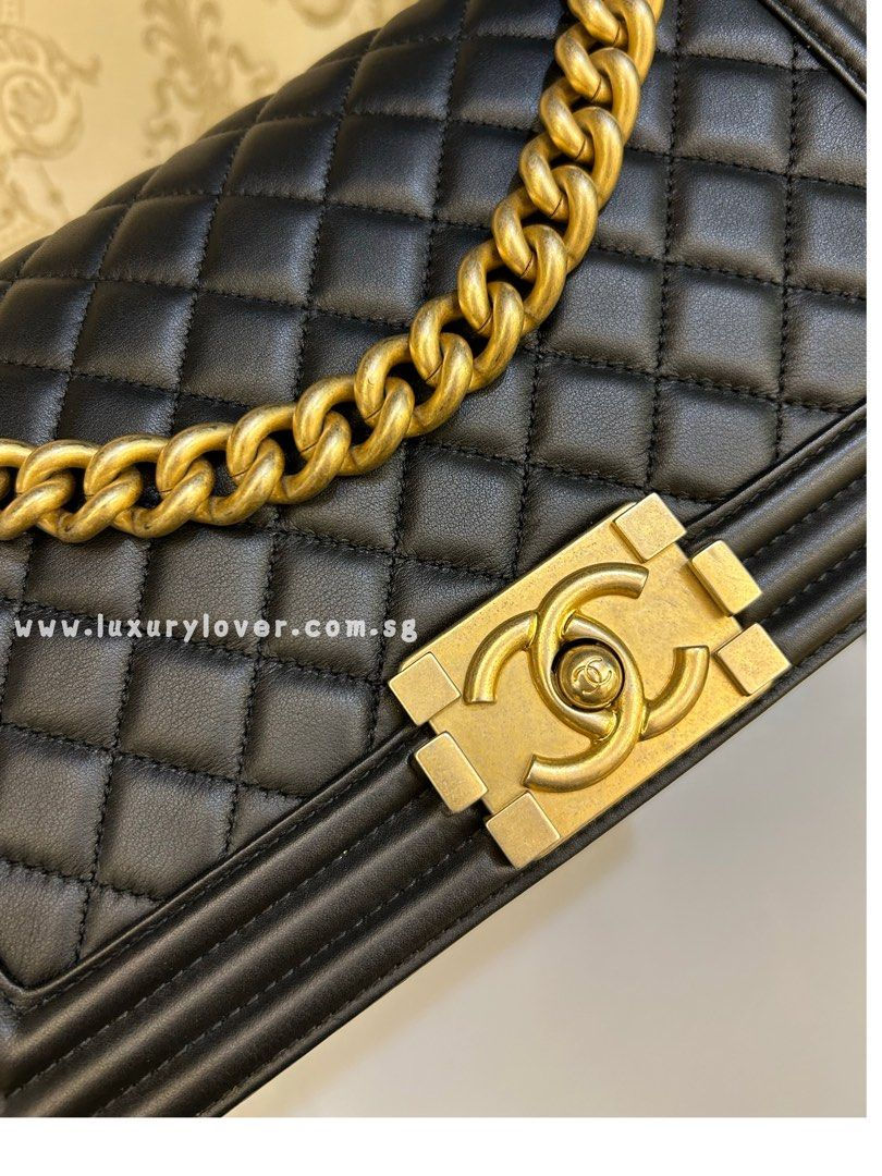 Thumbnail: #28 LNIB Chanel Boy Old Medium Black Calf GHW
