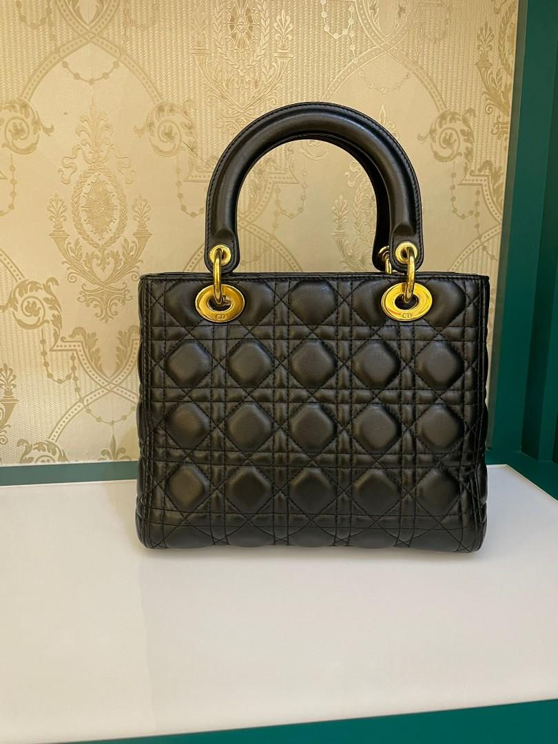 Thumbnail: Excellent Lady Dior Medium Black Lamb GHW