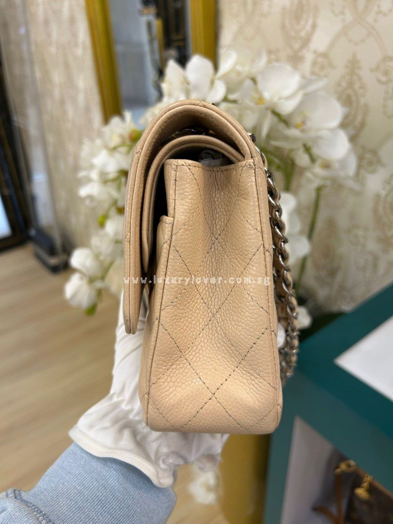 Thumbnail: #13 Chanel Classic Flap Medium Beige Caviar SHW