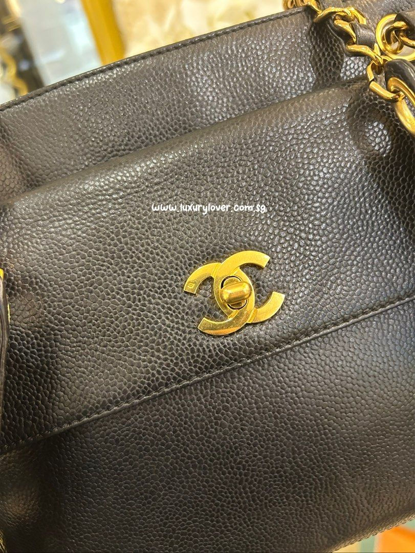 Thumbnail: Excellent Chanel Vintage Tote Black Caviar 24K GHW