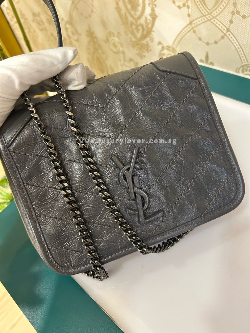 Thumbnail: YSL Niki Chain Wallet Grey Leather RHW