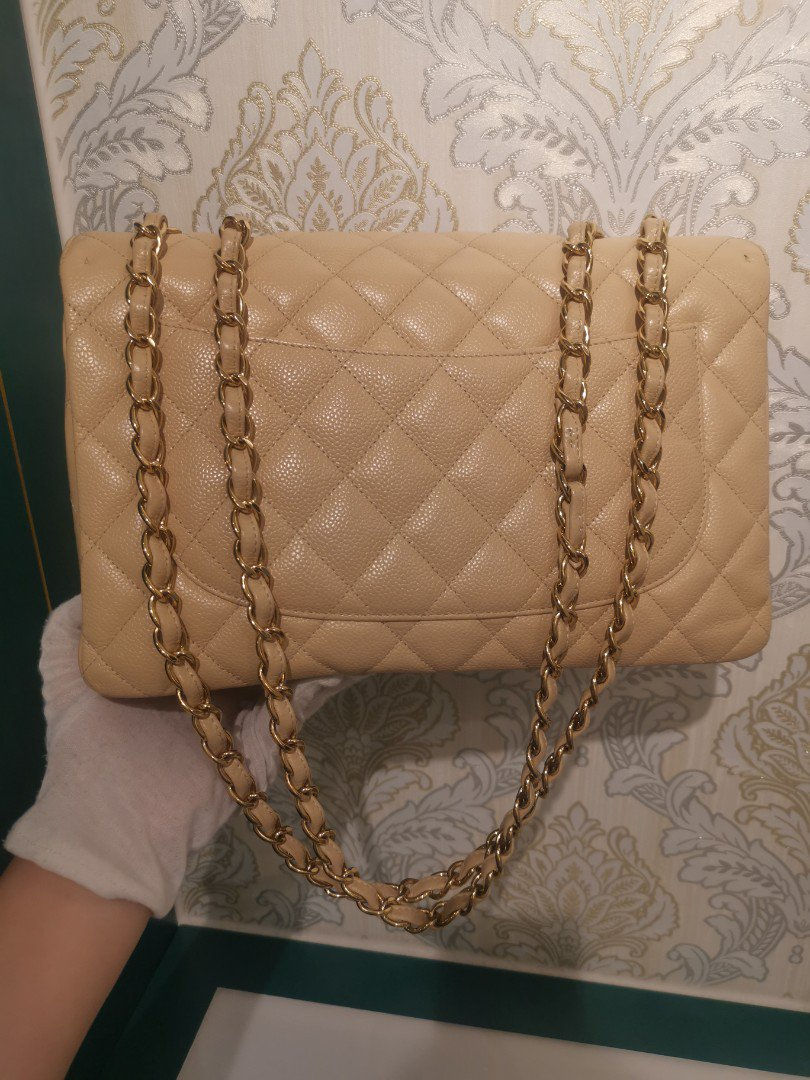 Thumbnail: Chanel Jumbo Classic Single Flap Beige Caviar with GHW