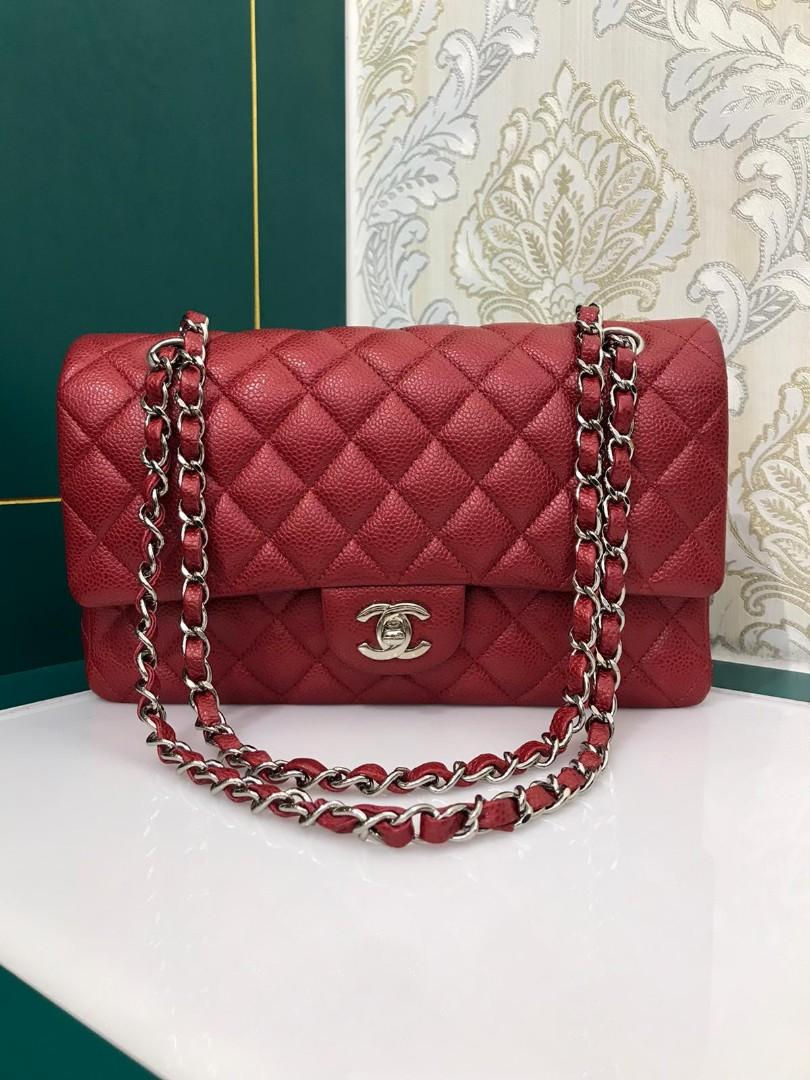 Thumbnail: #20 LNIB Chanel Medium Classic Double Flap Red Shiny caviar SHW