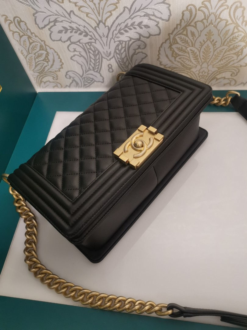 Thumbnail: #27 BNIB Chanel Boy Old Medium Black Calf with GHW
