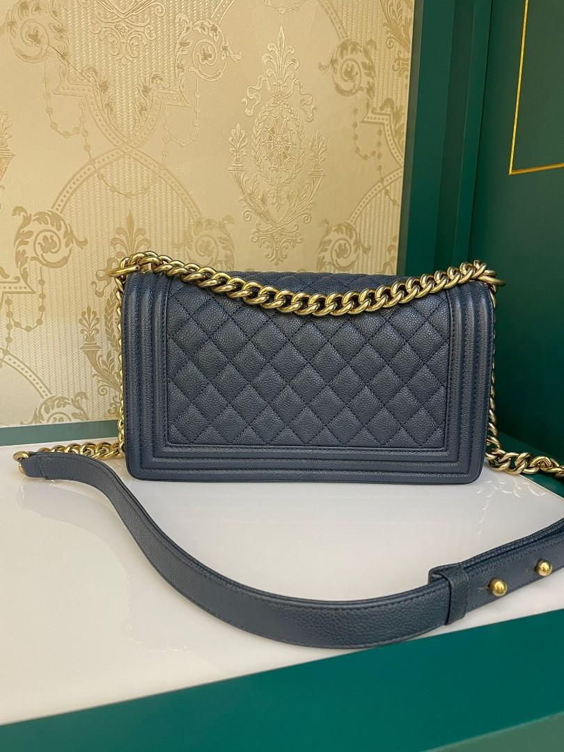 Thumbnail: #23 LNIB Chanel Boy Old Medium Dark Blue Caviar GHW